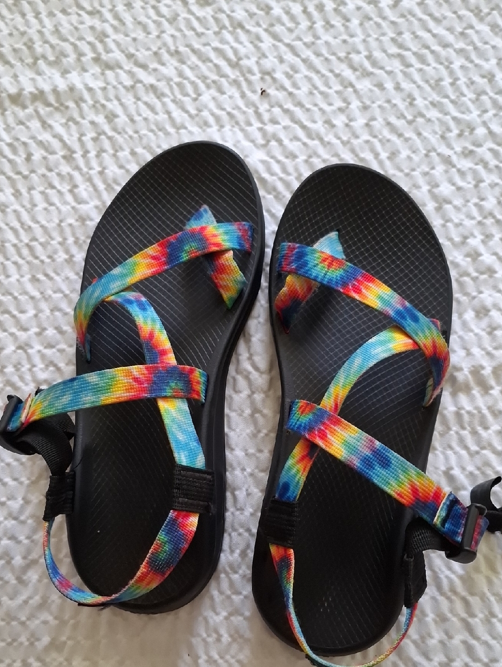 Chaco Men's Black Sandals with Rainbow Tie-Dye Straps
